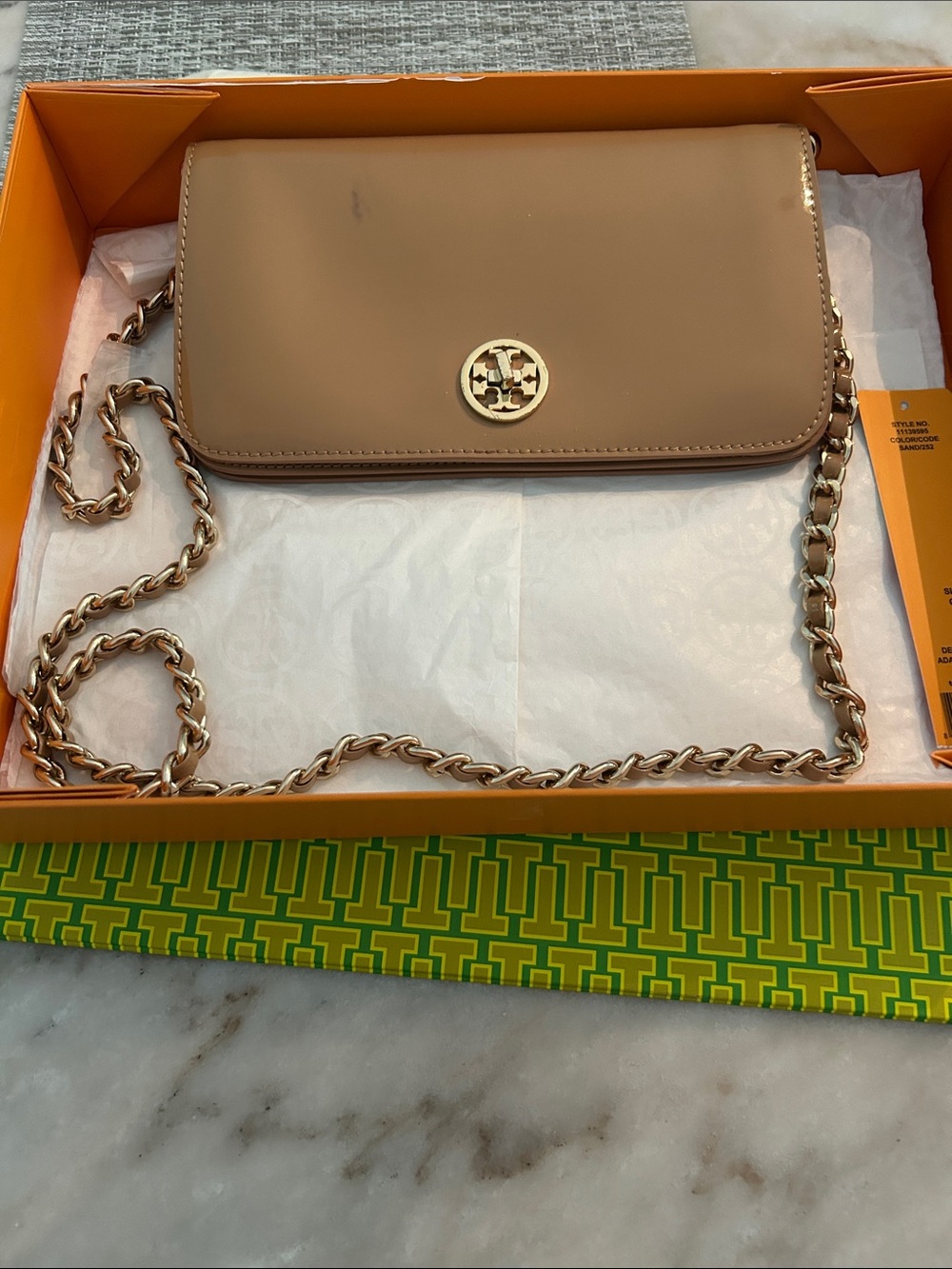 Tory Burch Tan Leather Chain Crossbody Wallet